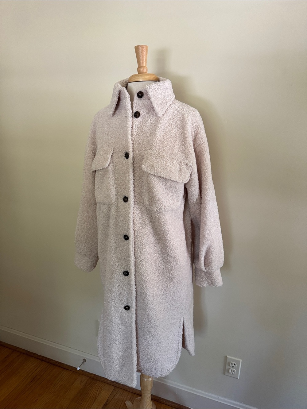 Esqualo Long Fluffy Cream Sherpa Coat - Women’s Size 8